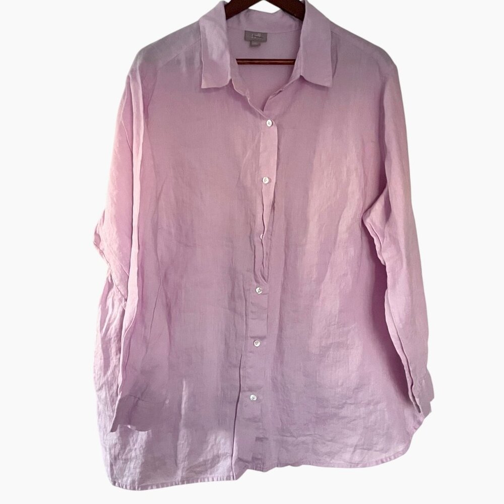 J Jill Linen Button Down Shirt Size 2X Lavender Purple Minimalist Blouse Top